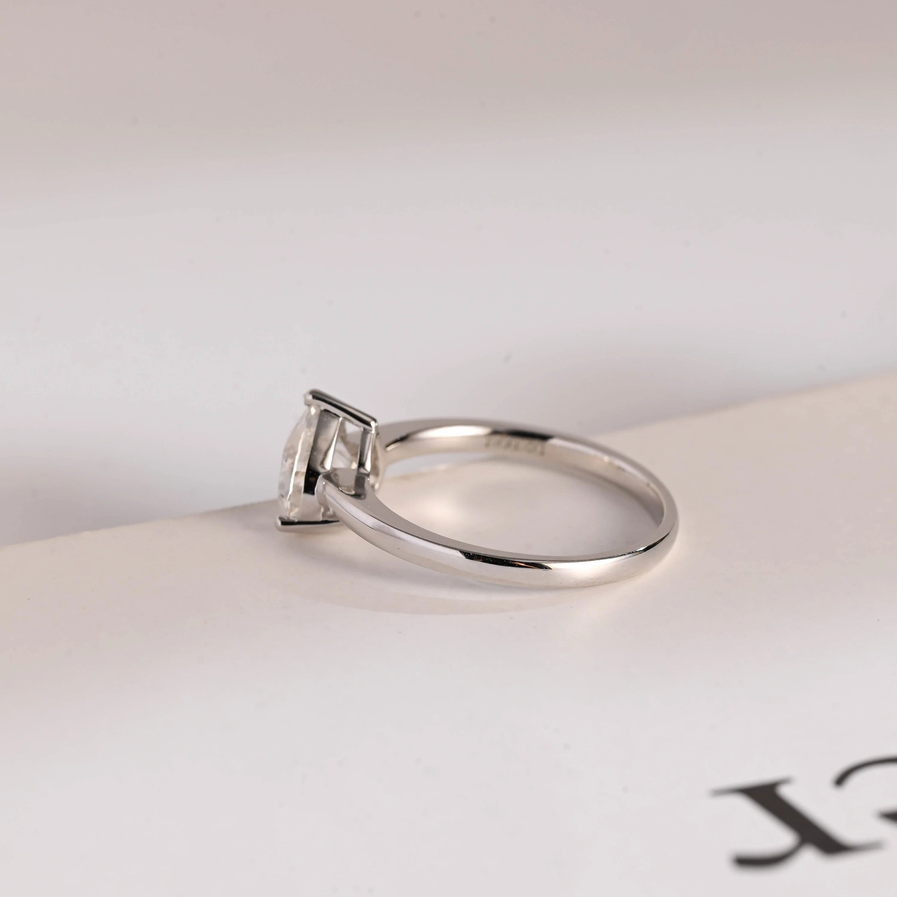 Solid Gold Heart Moissanite Engagement Ring, Anniversary Gift