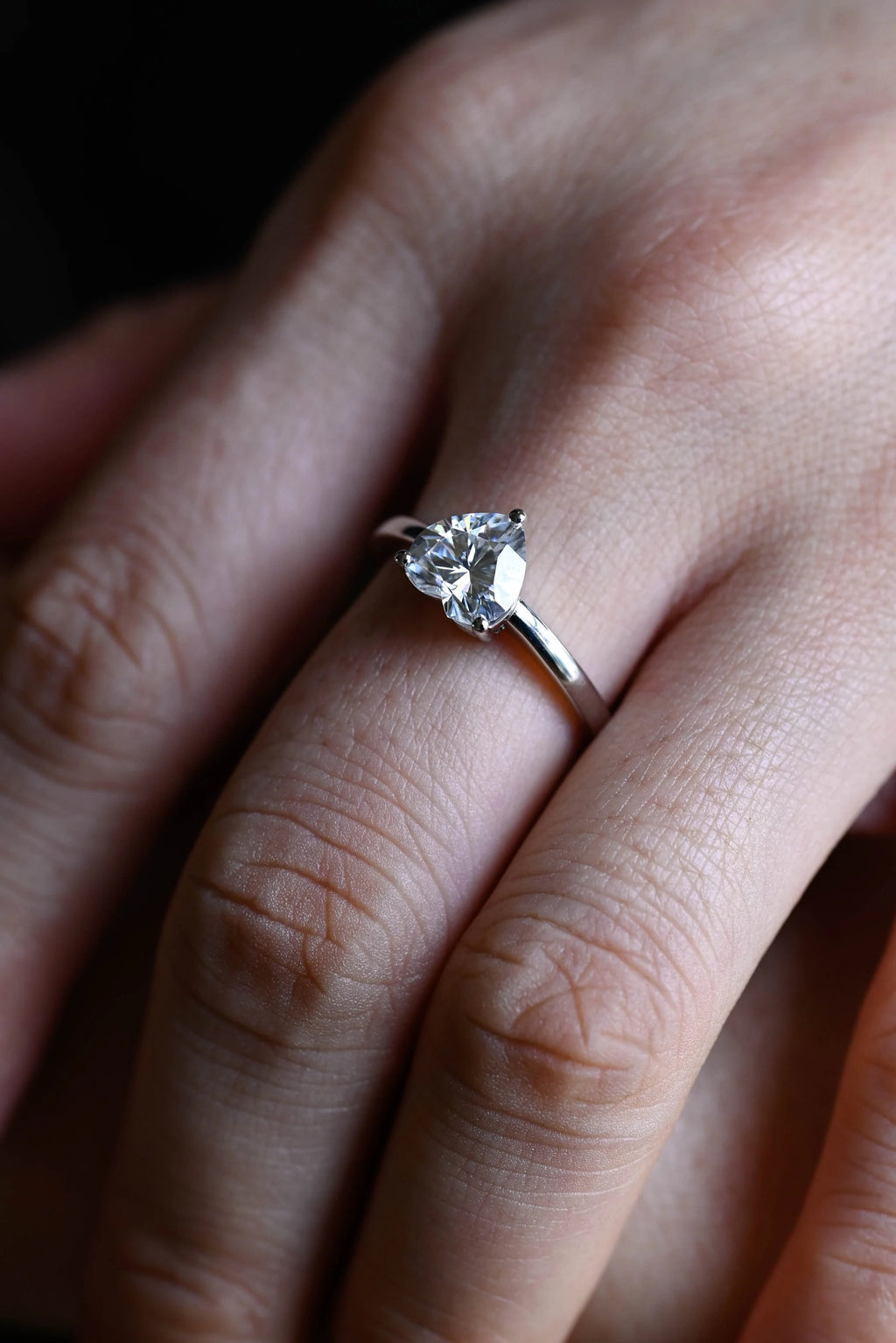 Solid Gold Heart Moissanite Engagement Ring, Anniversary Gift