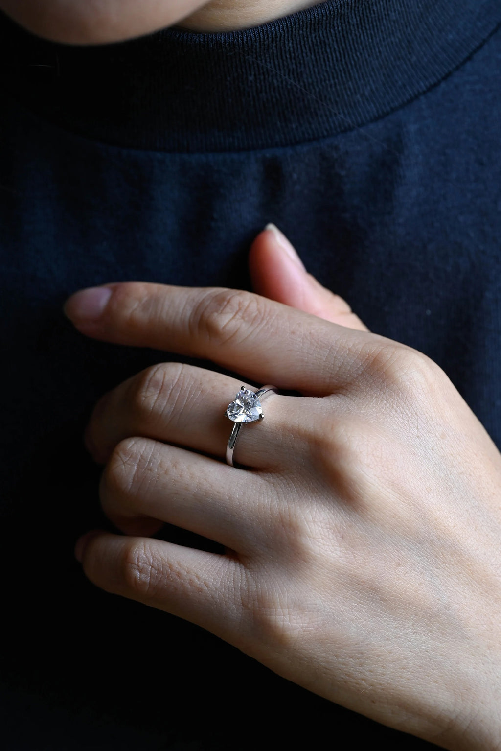 Solid Gold Heart Moissanite Engagement Ring, Anniversary Gift