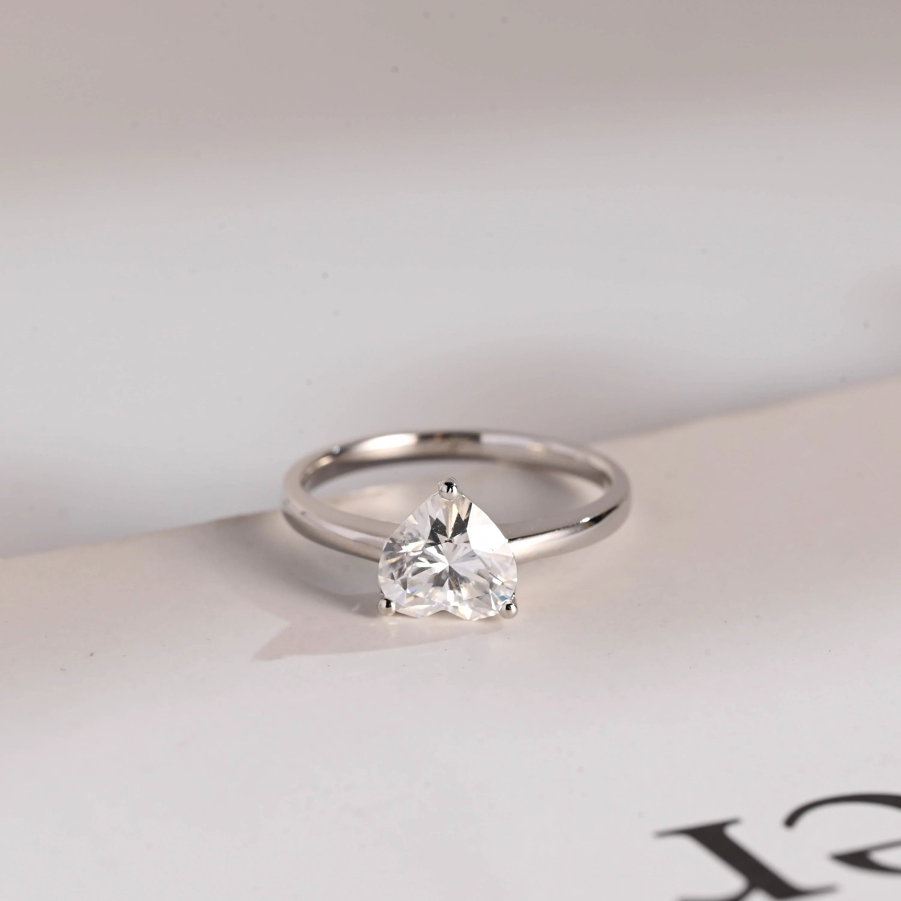 Solid Gold Heart Moissanite Engagement Ring, Anniversary Gift Main image