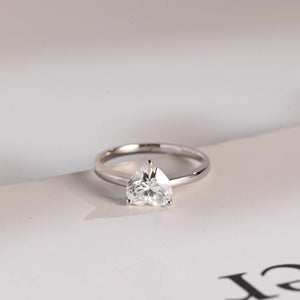 Solid Gold Heart Moissanite Engagement Ring, Anniversary Gift