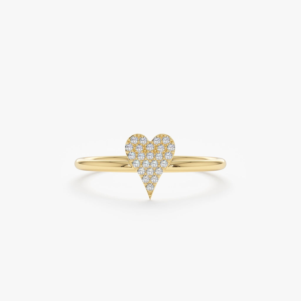 0.07 TCW Round Cut Micro Pave Heart Shape Moissanite Minimalist Ring