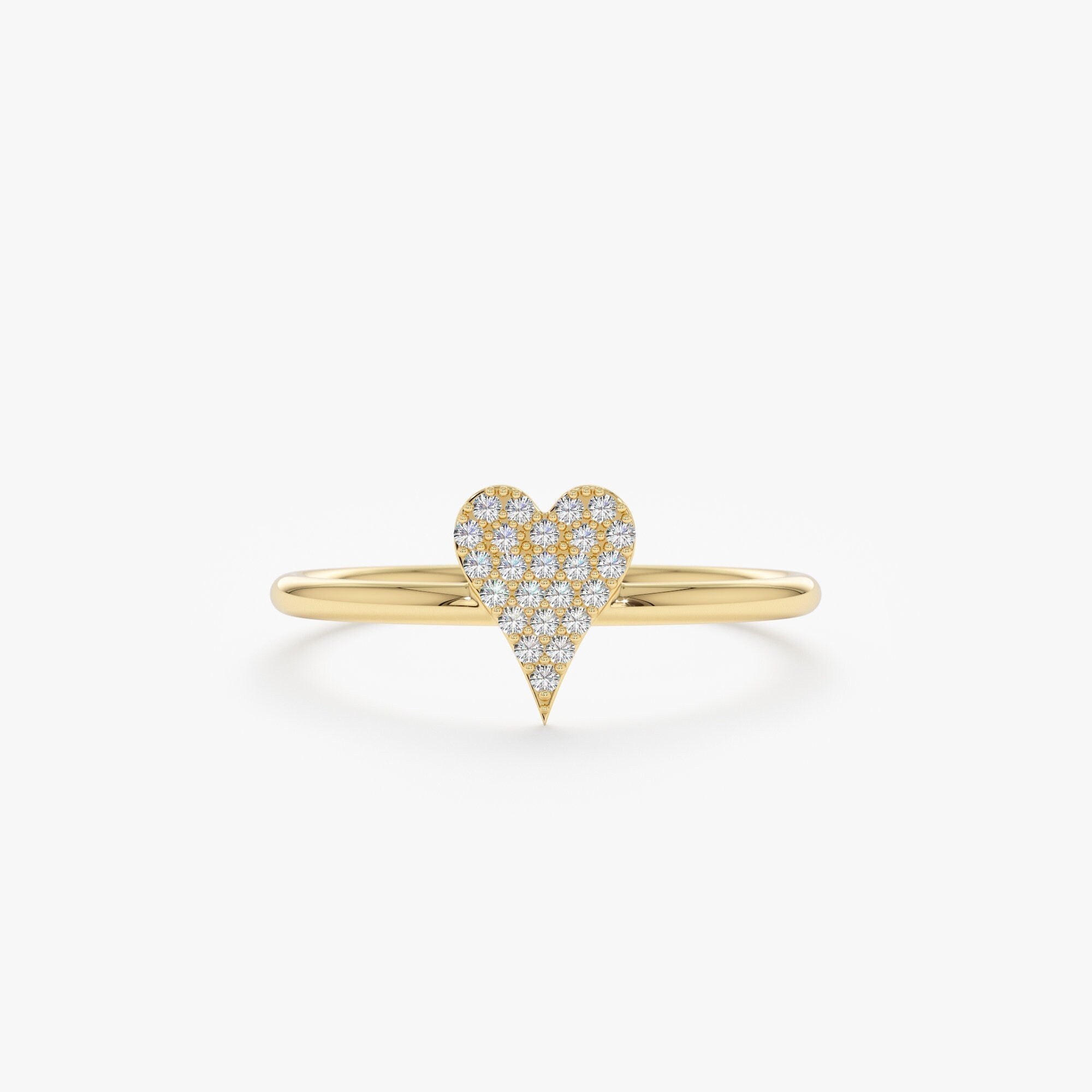 0.07 TCW Round Cut Micro Pave Heart Shape Moissanite Minimalist Ring