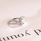 Solid Gold Cushion Cut Moissanite Engagement Ring, Pave Promise Ring