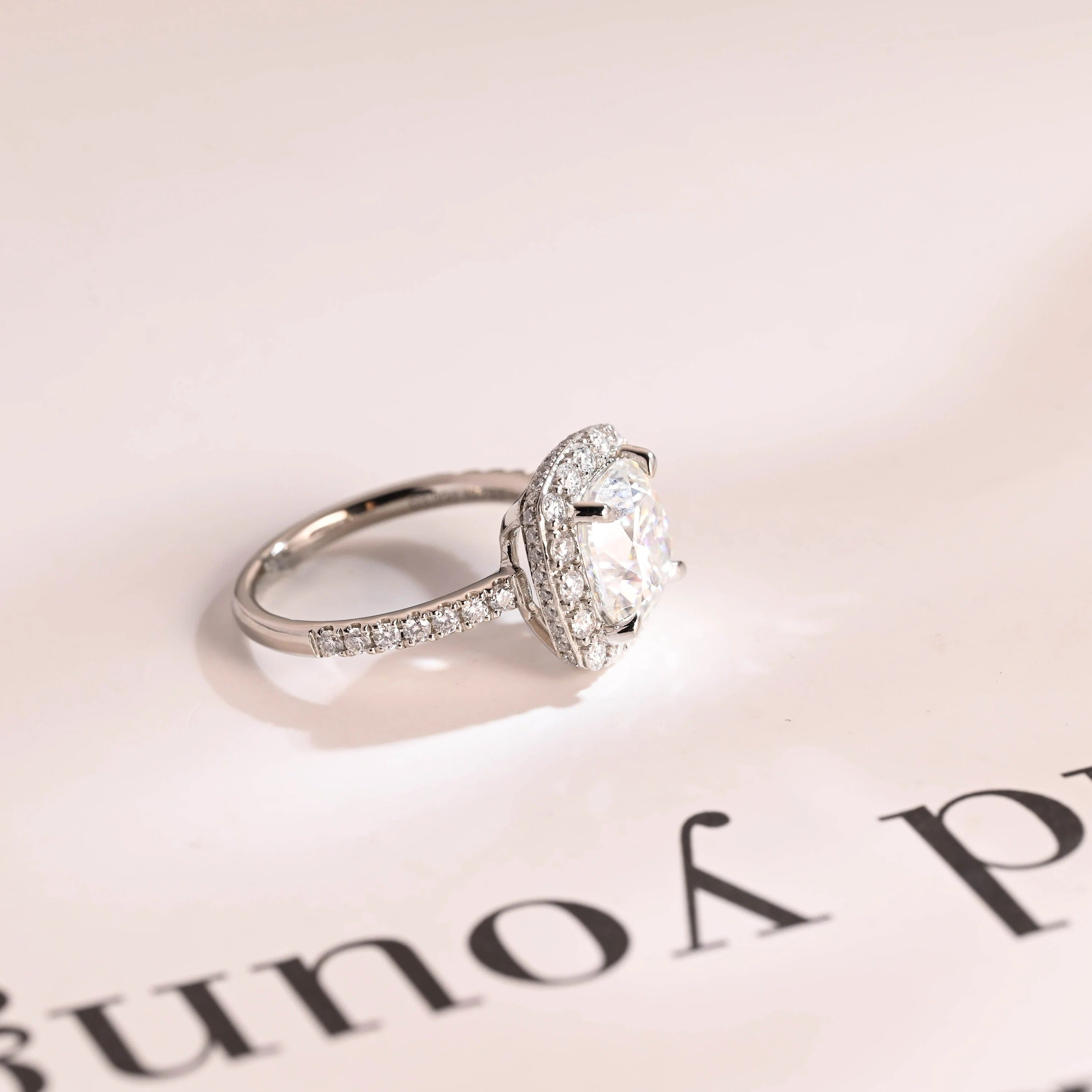 Solid Gold Cushion Cut Moissanite Engagement Ring, Pave Promise Ring