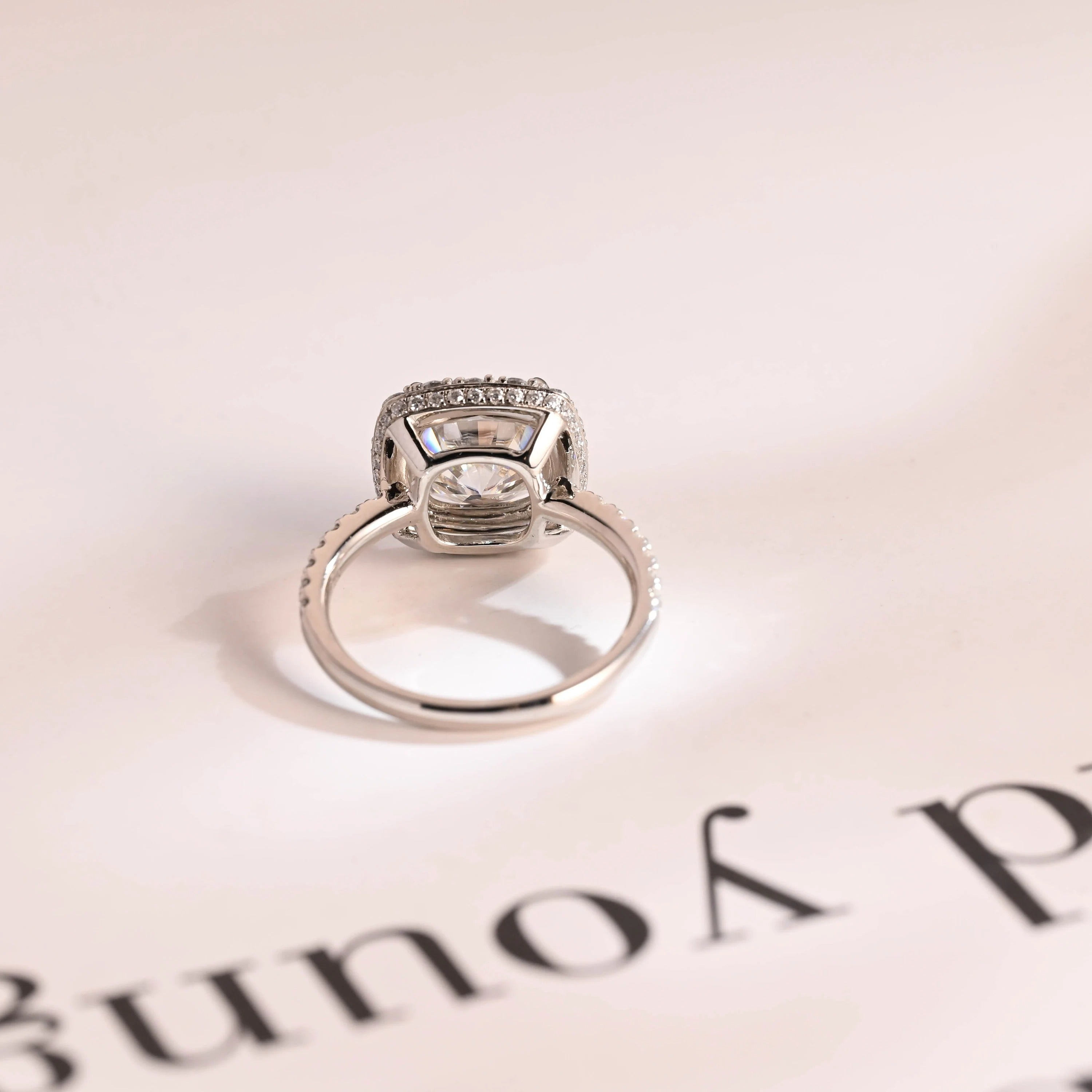 Solid Gold Cushion Cut Moissanite Engagement Ring, Pave Promise Ring