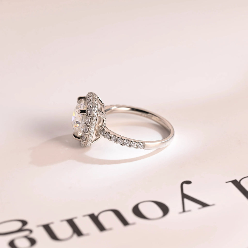 Solid Gold Cushion Cut Moissanite Engagement Ring, Pave Promise Ring
