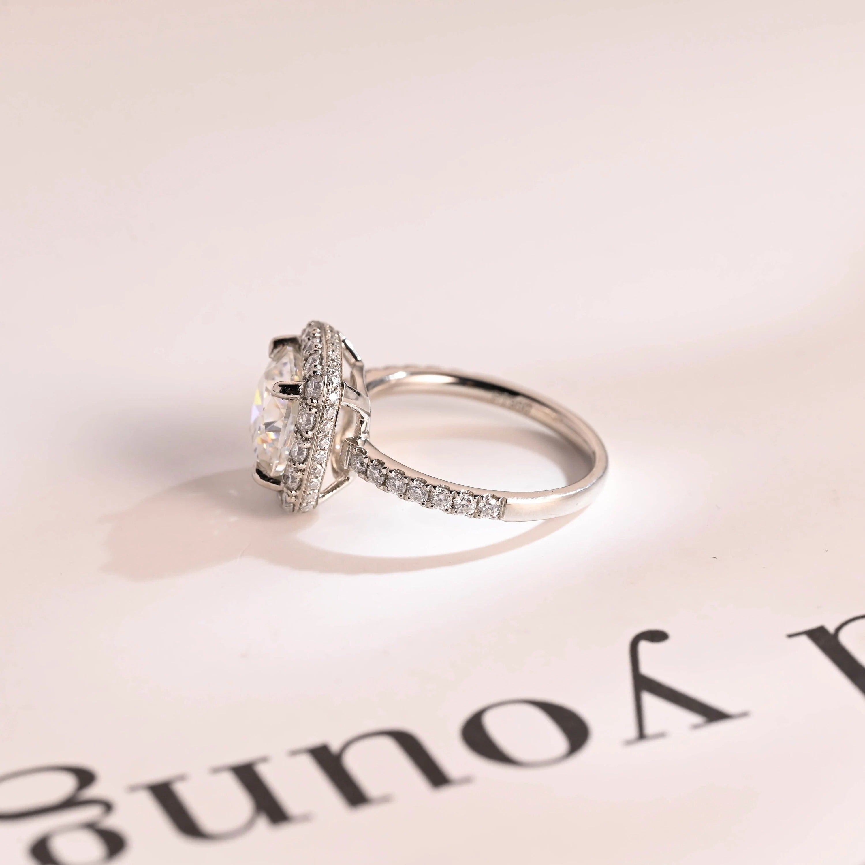 Solid Gold Cushion Cut Moissanite Engagement Ring, Pave Promise Ring