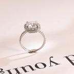 Solid Gold Cushion Cut Moissanite Engagement Ring, Pave Promise Ring