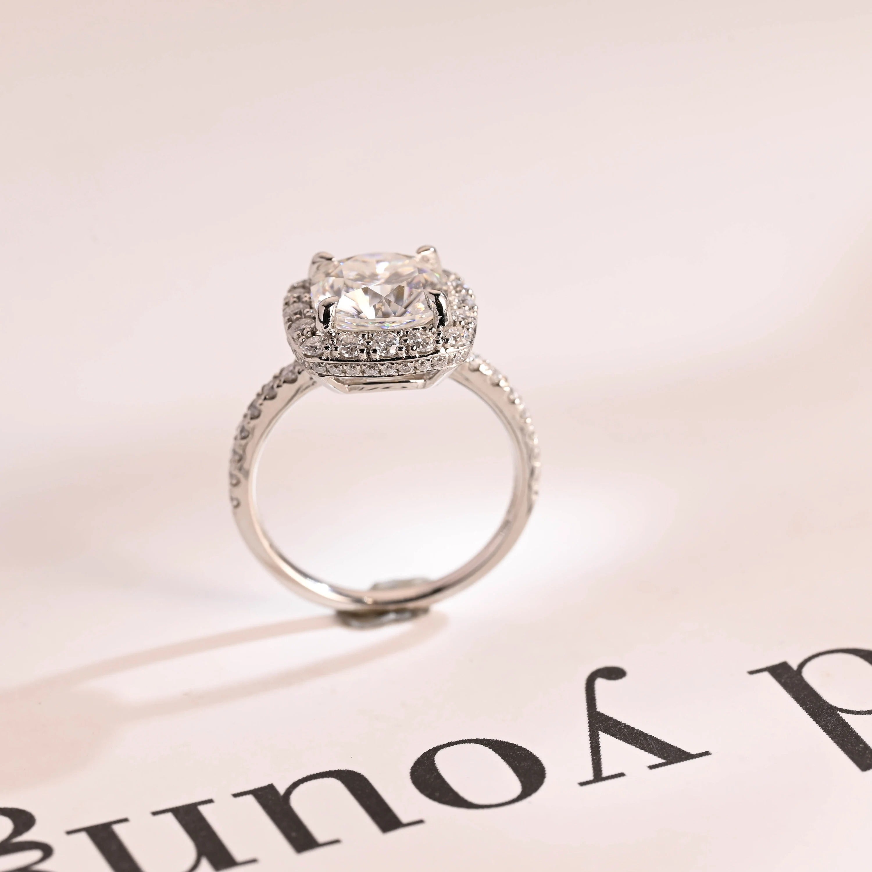 Solid Gold Cushion Cut Moissanite Engagement Ring, Pave Promise Ring