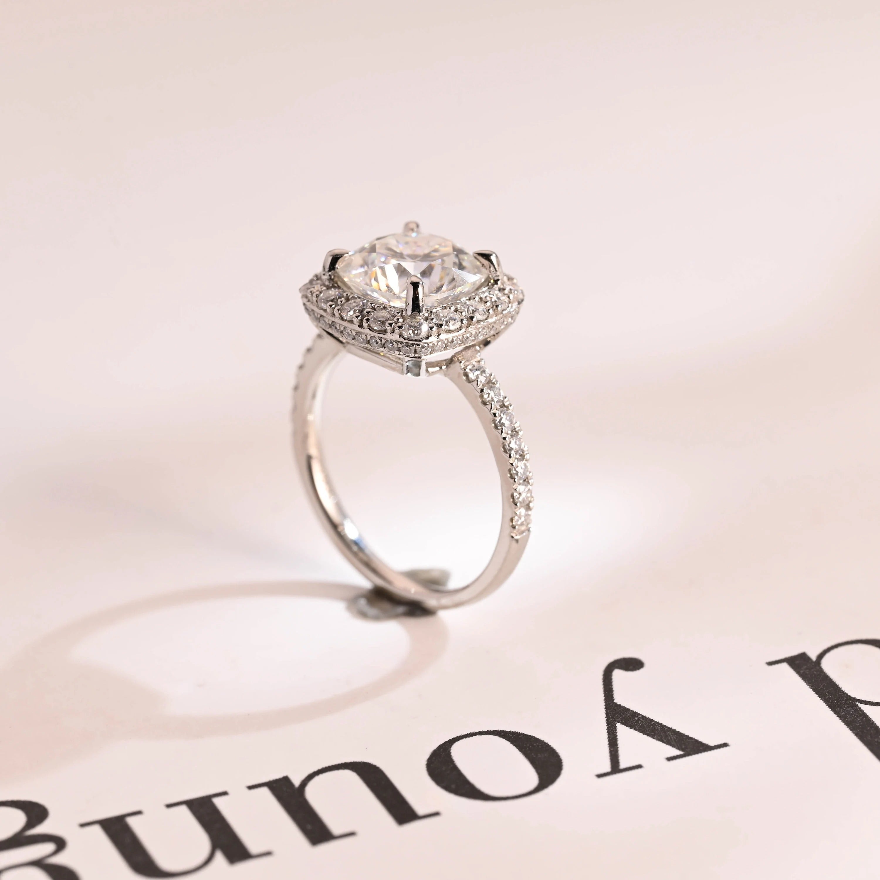 Solid Gold Cushion Cut Moissanite Engagement Ring, Pave Promise Ring