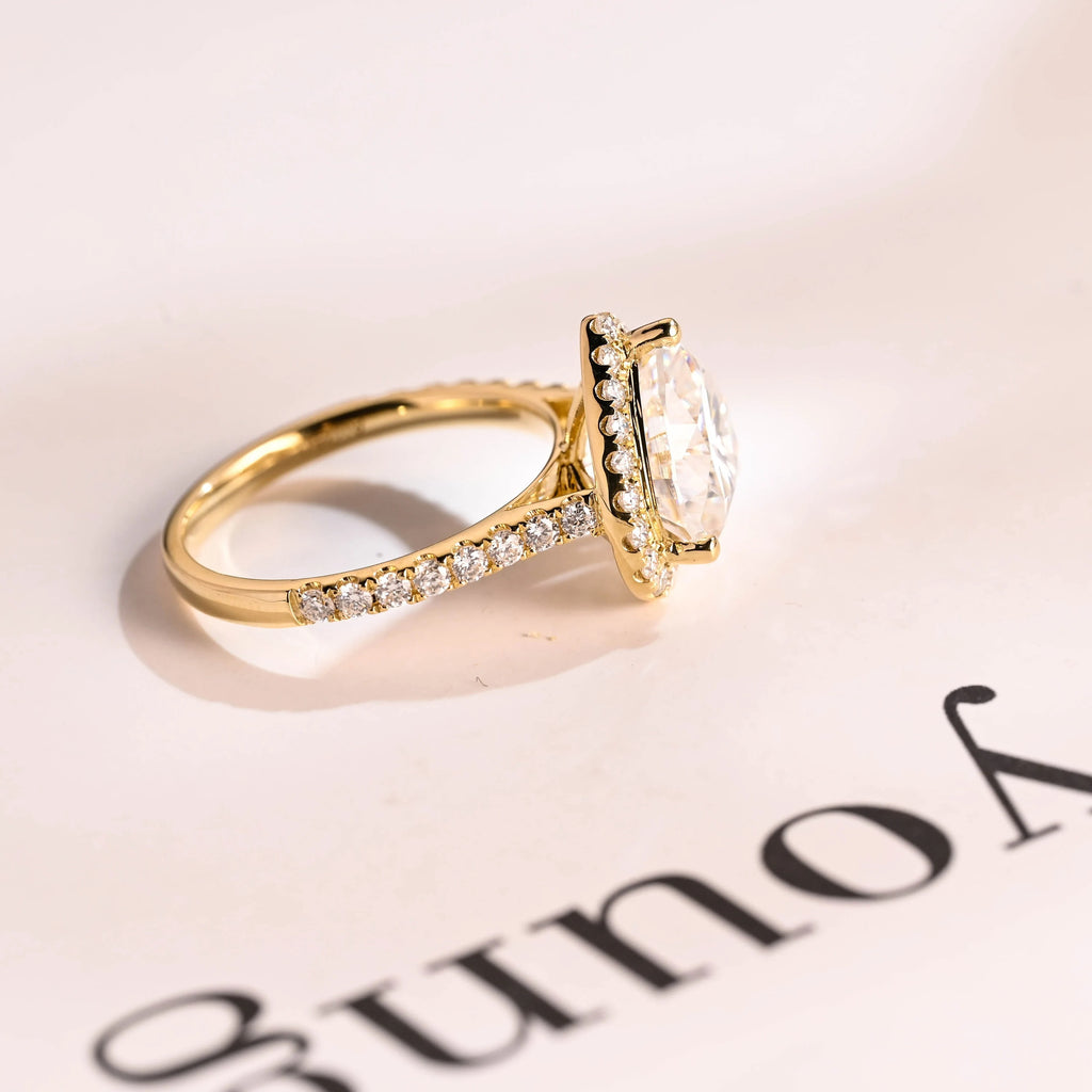 Solid Gold Halo & Half Pave Heart Cut Moissanite Engagement Ring