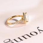 Solid Gold Halo & Half Pave Heart Cut Moissanite Engagement Ring
