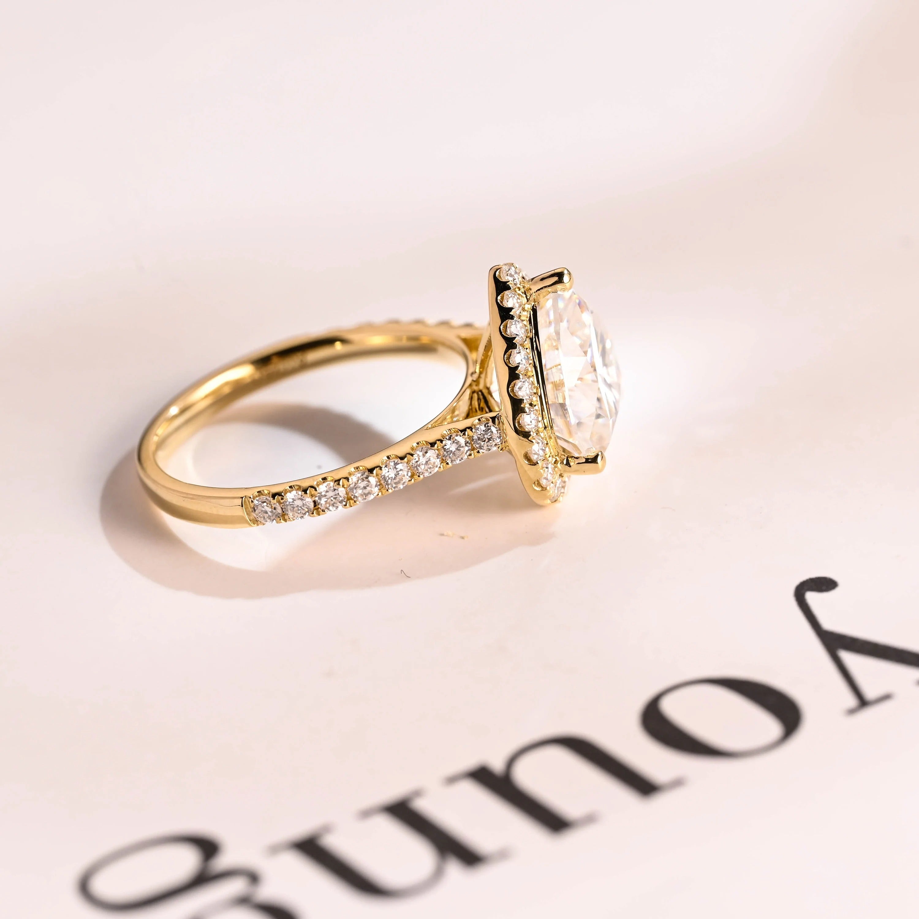 Solid Gold Halo & Half Pave Heart Cut Moissanite Engagement Ring