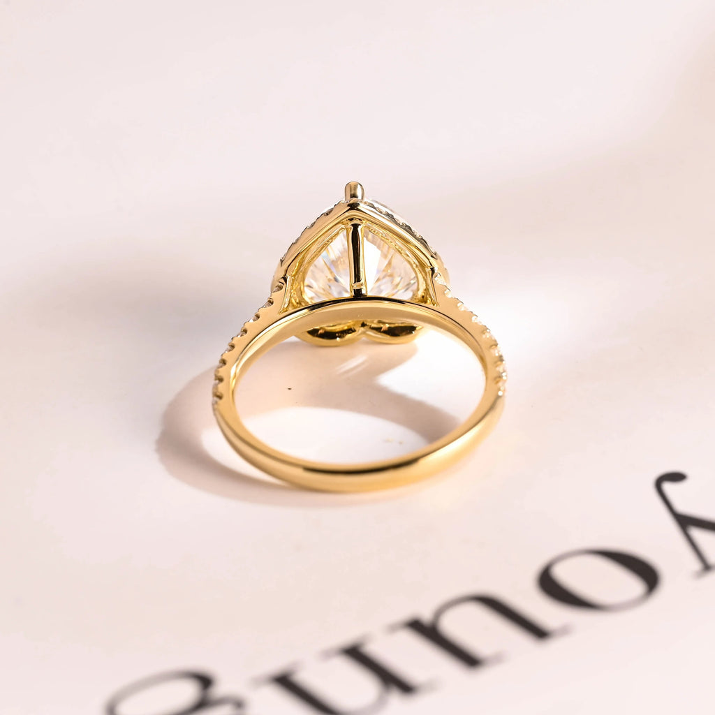 Solid Gold Halo & Half Pave Heart Cut Moissanite Engagement Ring