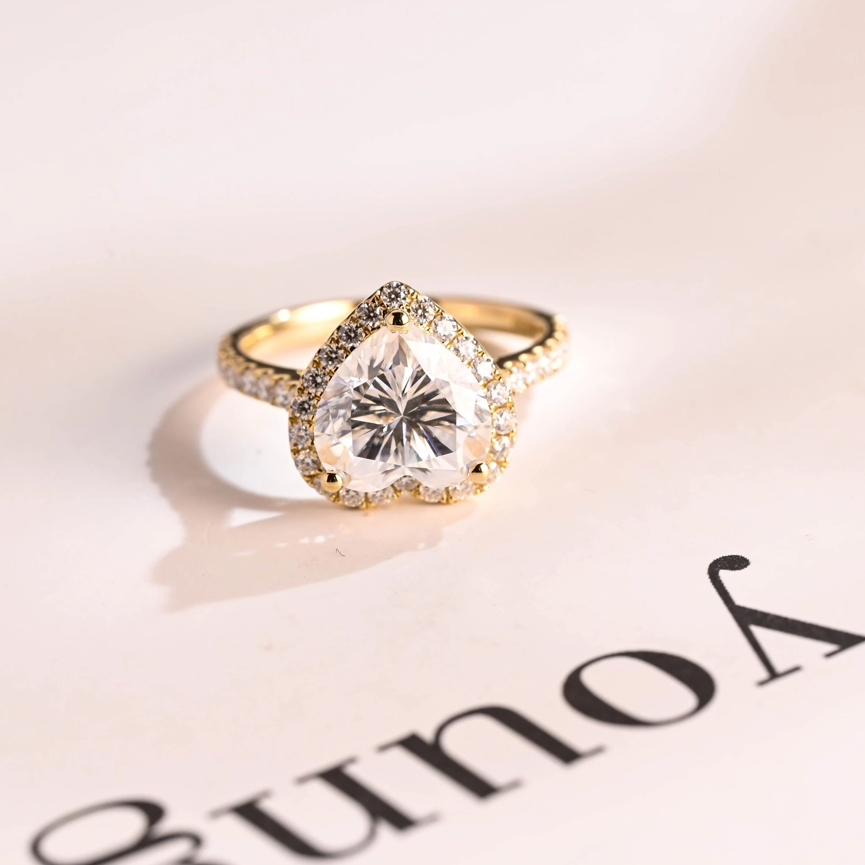 Solid Gold Halo & Half Pave Heart Cut Moissanite Engagement Ring Main image