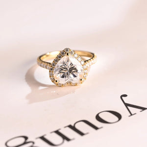 Solid Gold Halo & Half Pave Heart Cut Moissanite Engagement Ring