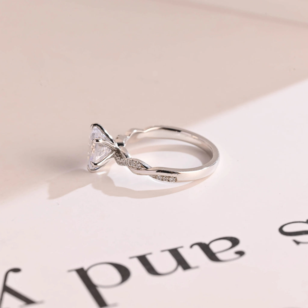Solid Gold Twisted Band Heart Cut Moissanite Engagement Ring