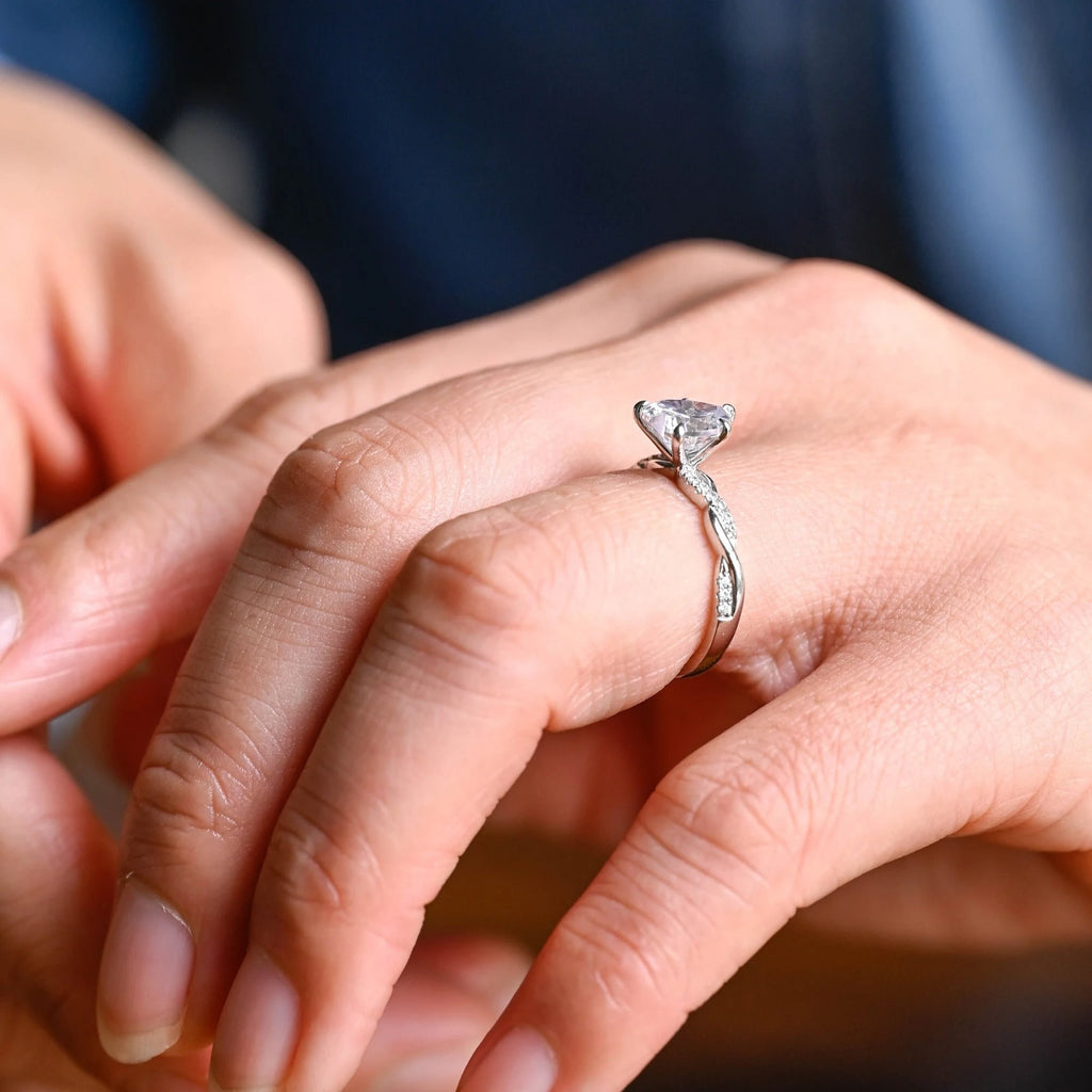 Solid Gold Twisted Band Heart Cut Moissanite Engagement Ring