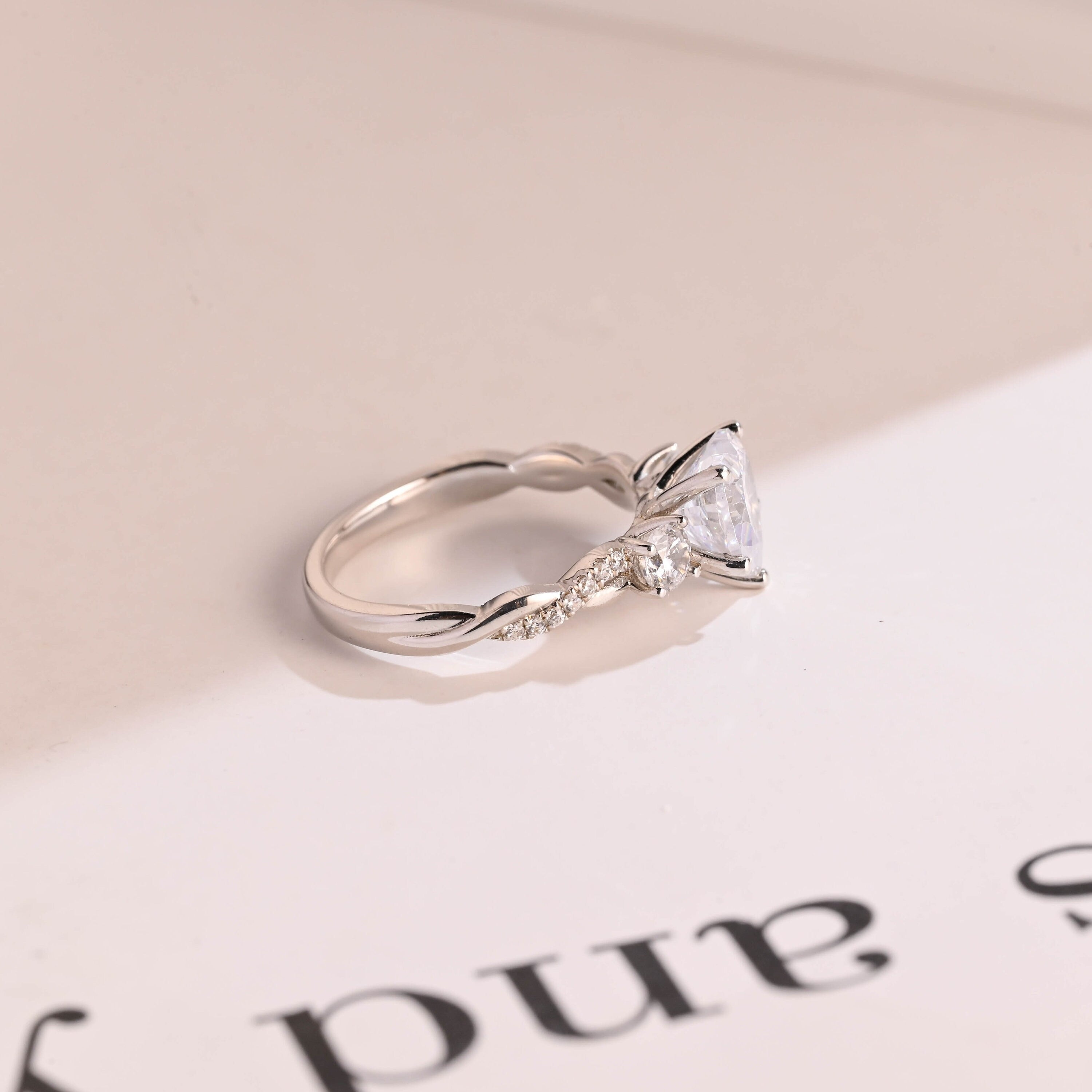 Solid Gold Twisted Double Band Heart Moissanite Engagement Ring