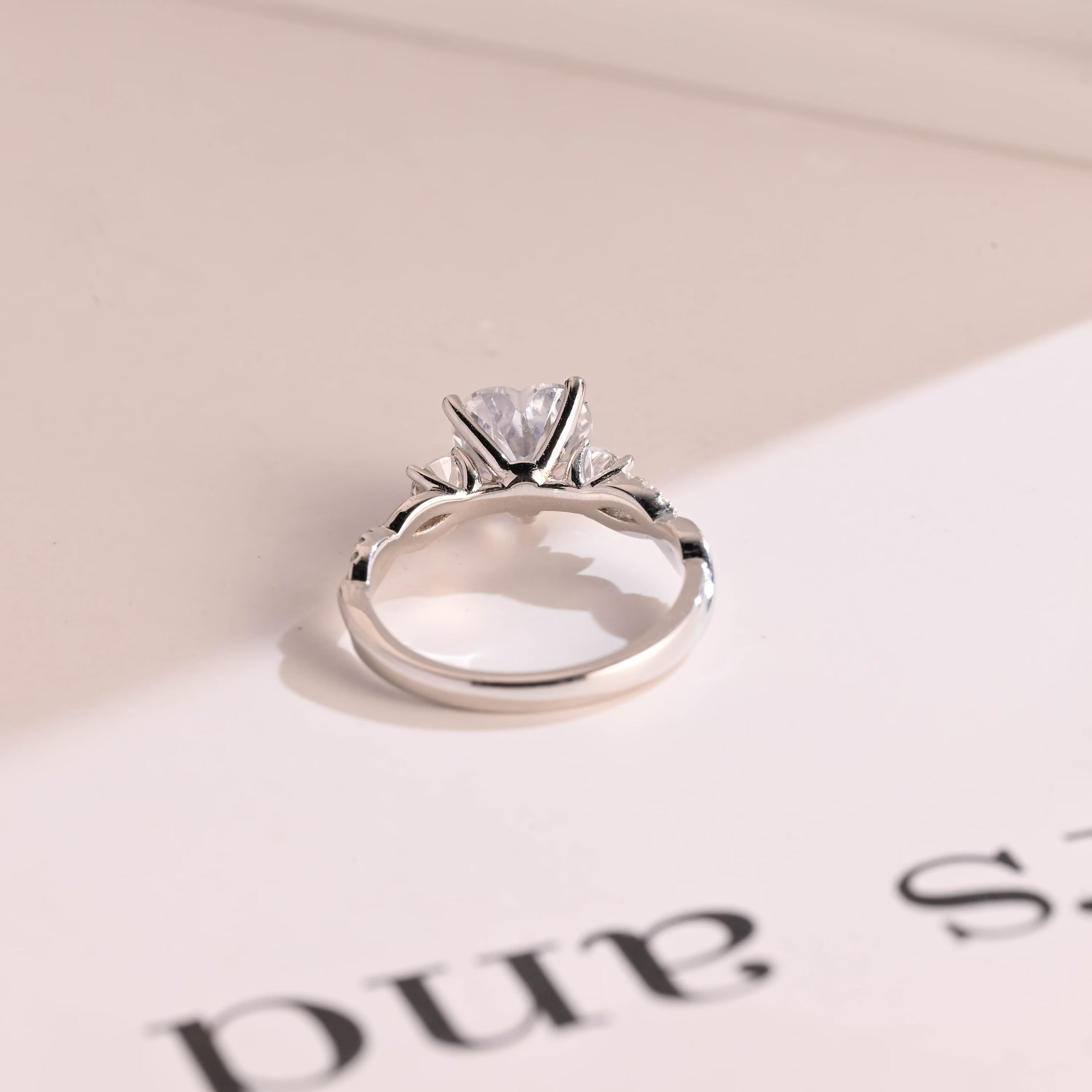 Solid Gold Twisted Double Band Heart Moissanite Engagement Ring