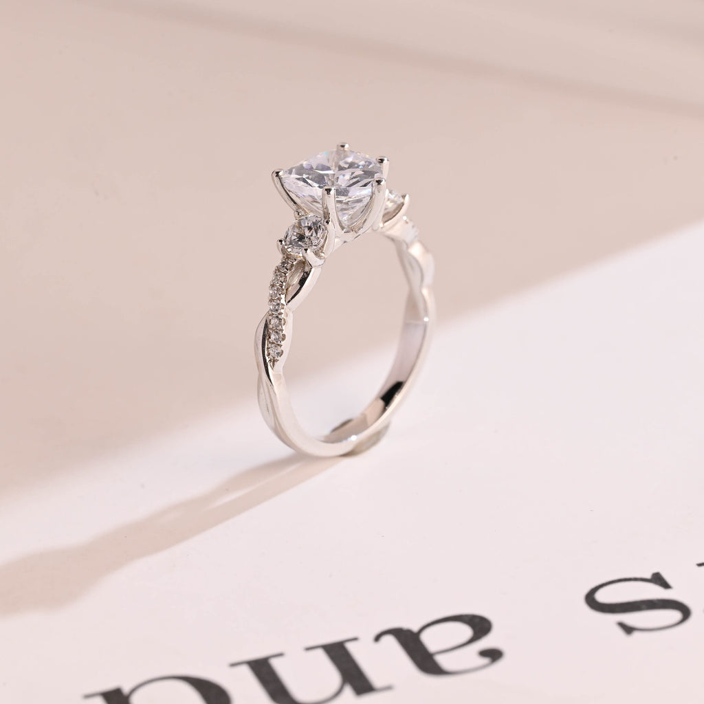 Solid Gold Twisted Double Band Heart Moissanite Engagement Ring