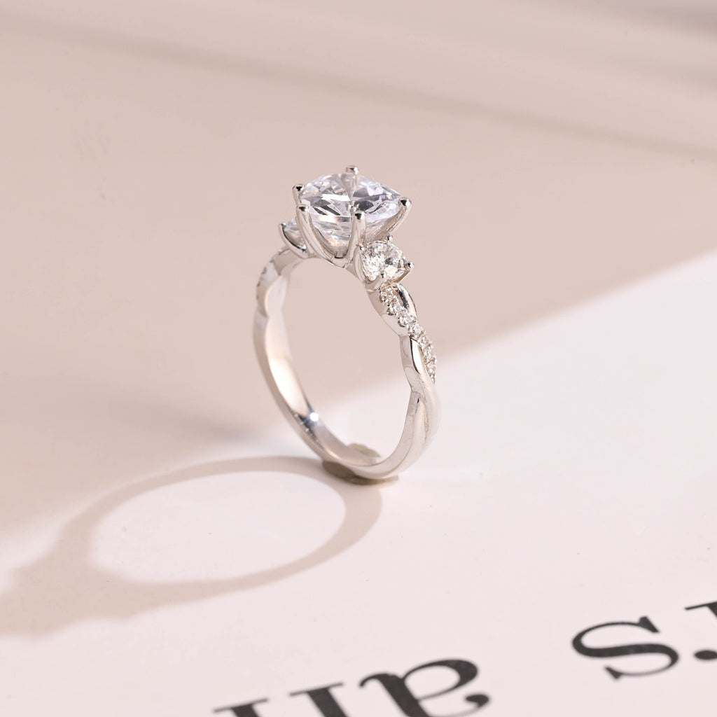 Solid Gold Twisted Double Band Heart Moissanite Engagement Ring