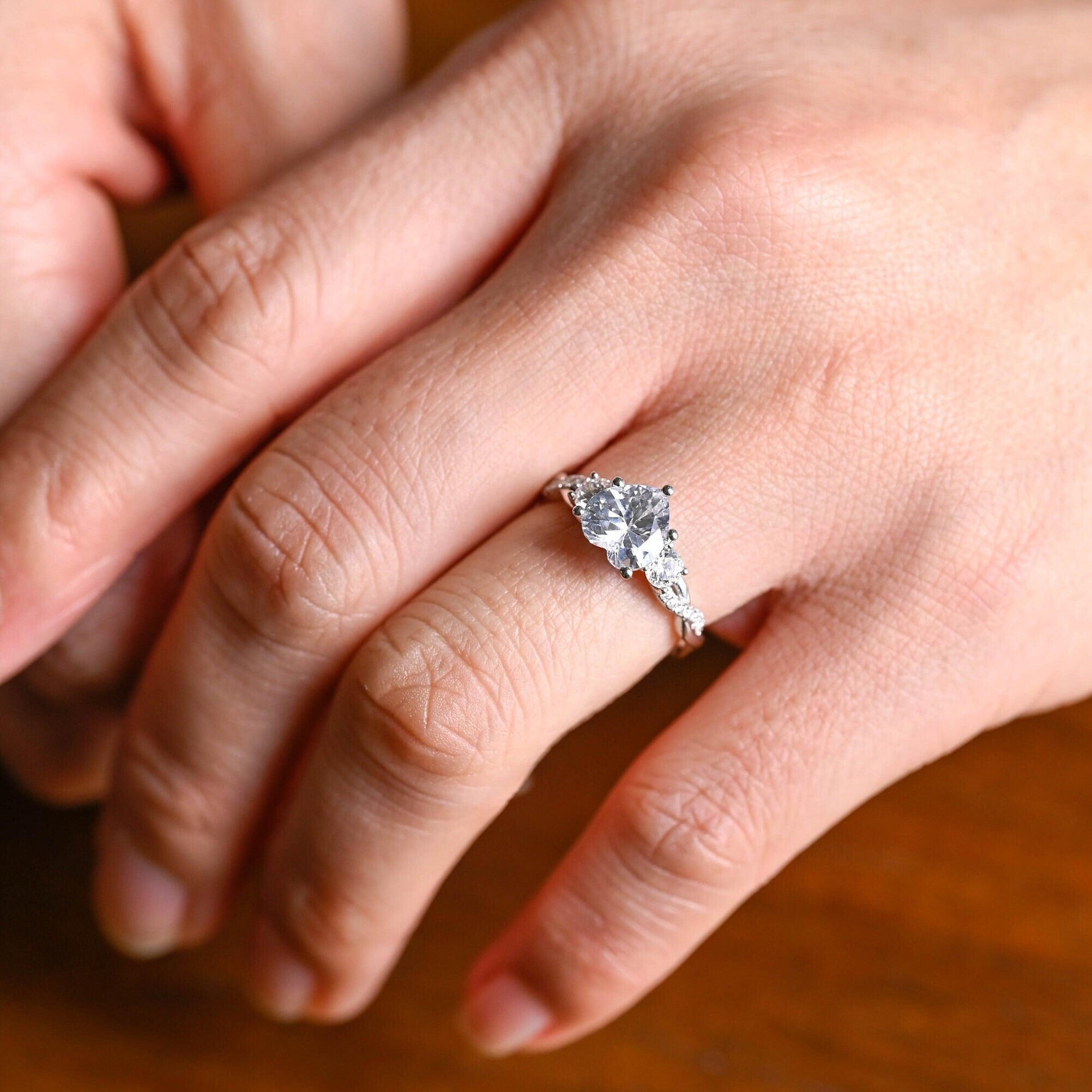 Solid Gold Twisted Double Band Heart Moissanite Engagement Ring