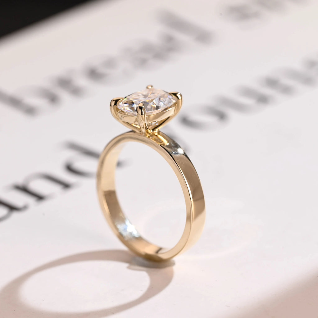 Solid Gold 3mm Band Elongated Cushion Cut Moissanite Engagement Ring, Anniversary Gift for Her