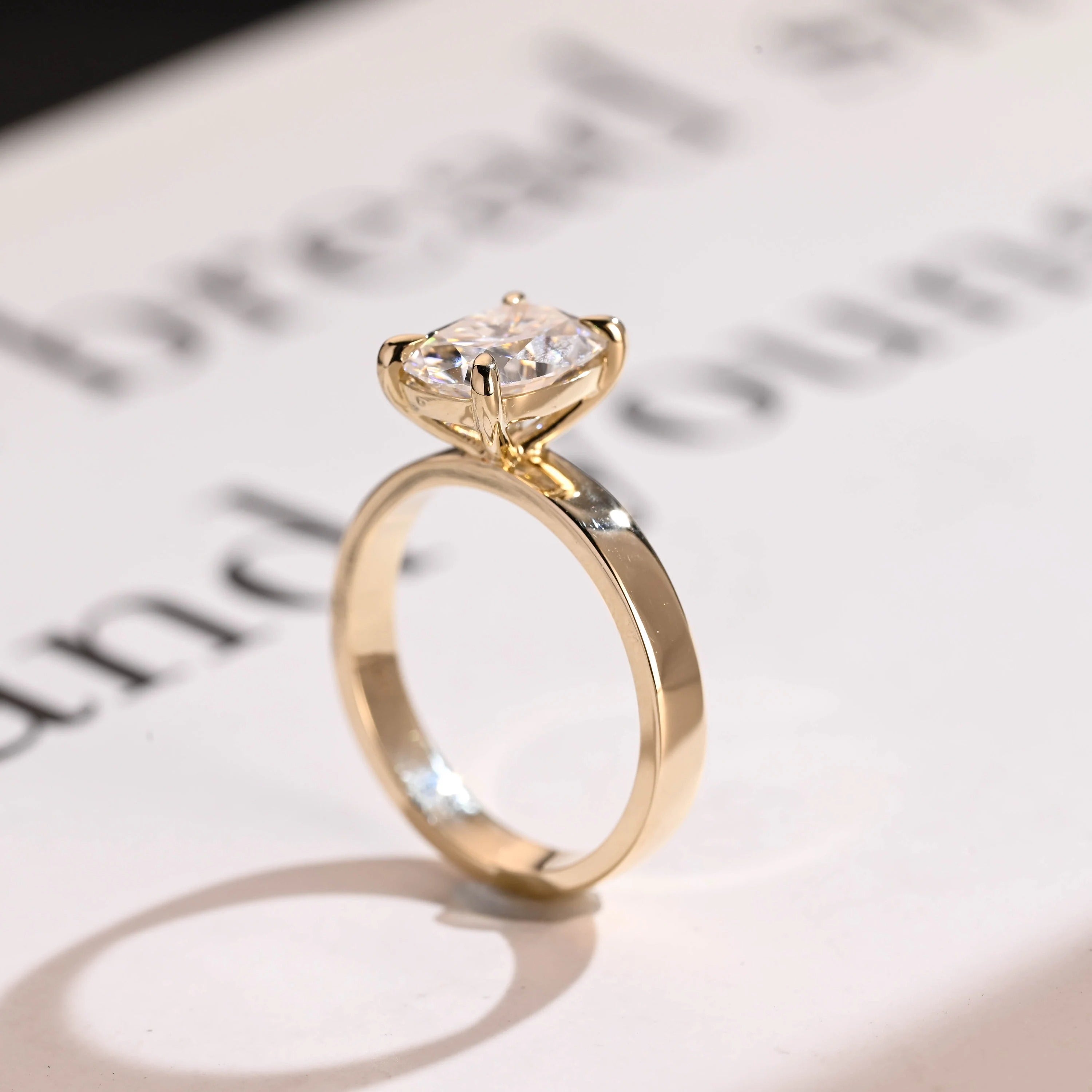 Solid Gold 3mm Band Elongated Cushion Cut Moissanite Engagement Ring, Anniversary Gift for Her