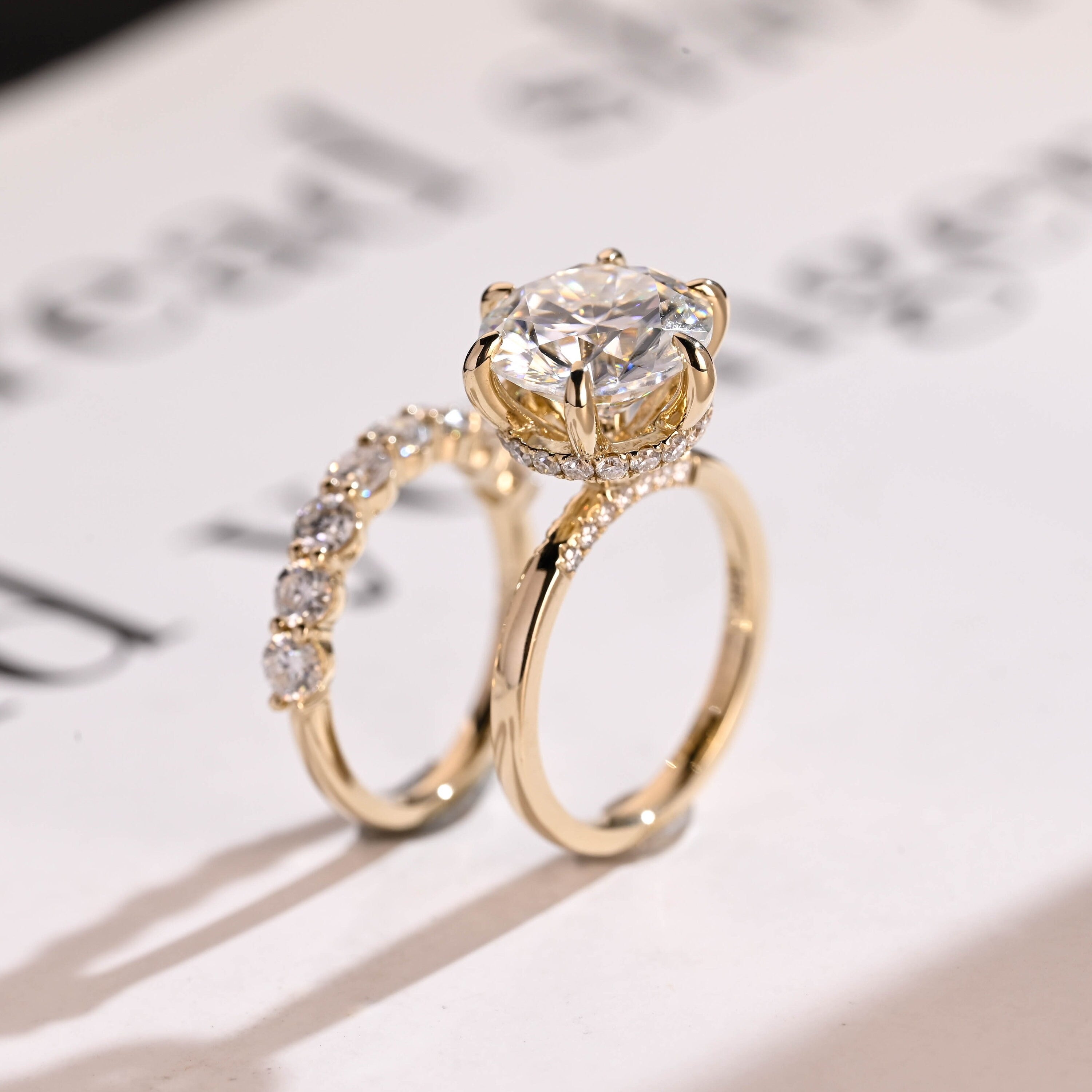 Solid Gold Round Moissanite Engagement Ring Set