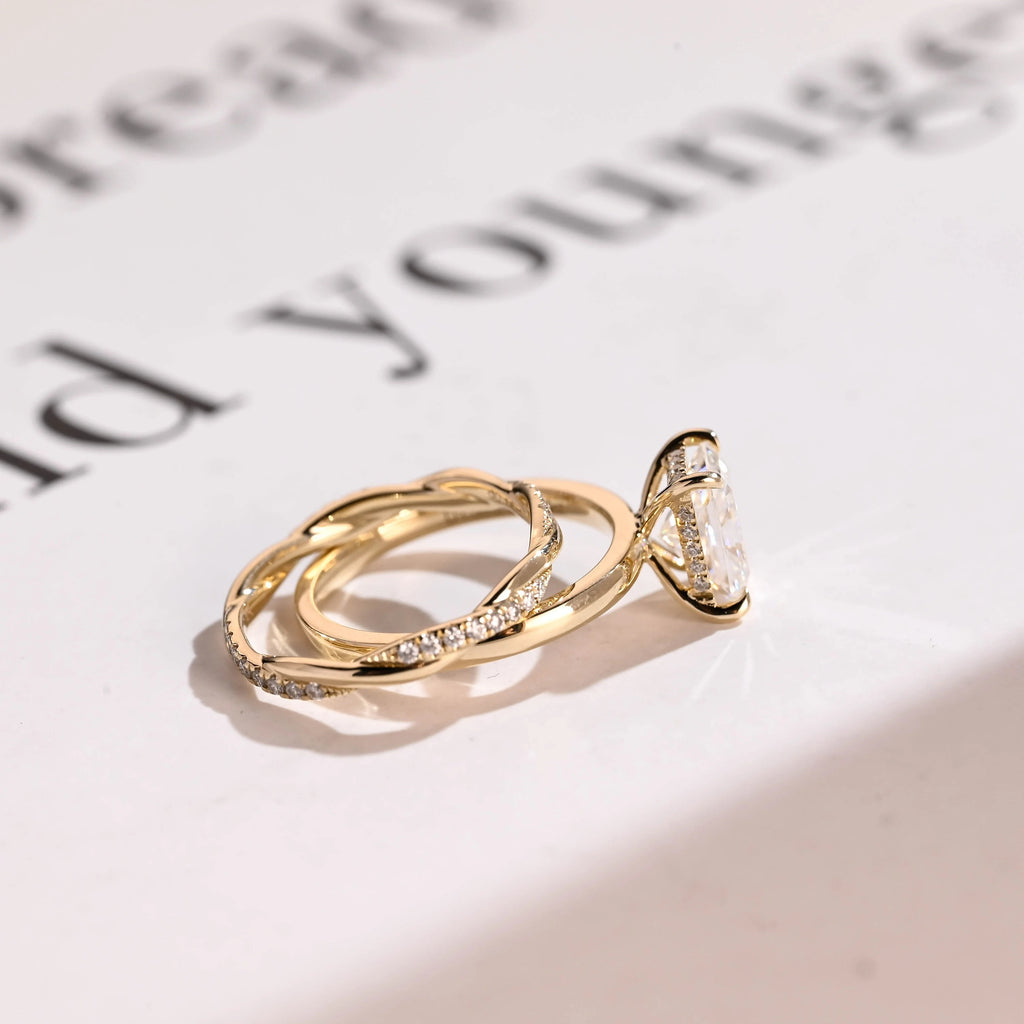 Radiant Cut Moissanite Wedding Band Set, Engagement Ring