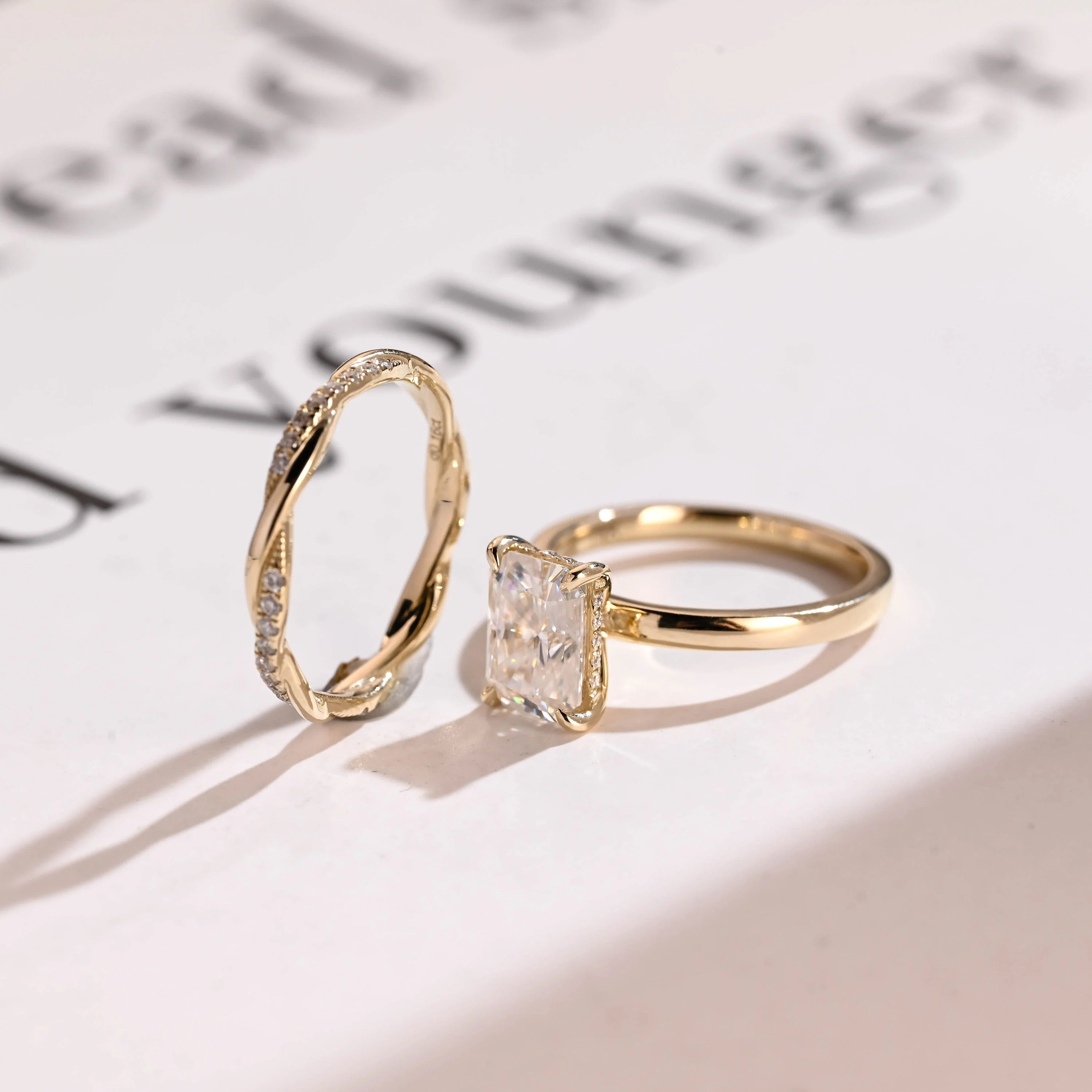 Radiant Cut Moissanite Wedding Band Set, Engagement Ring