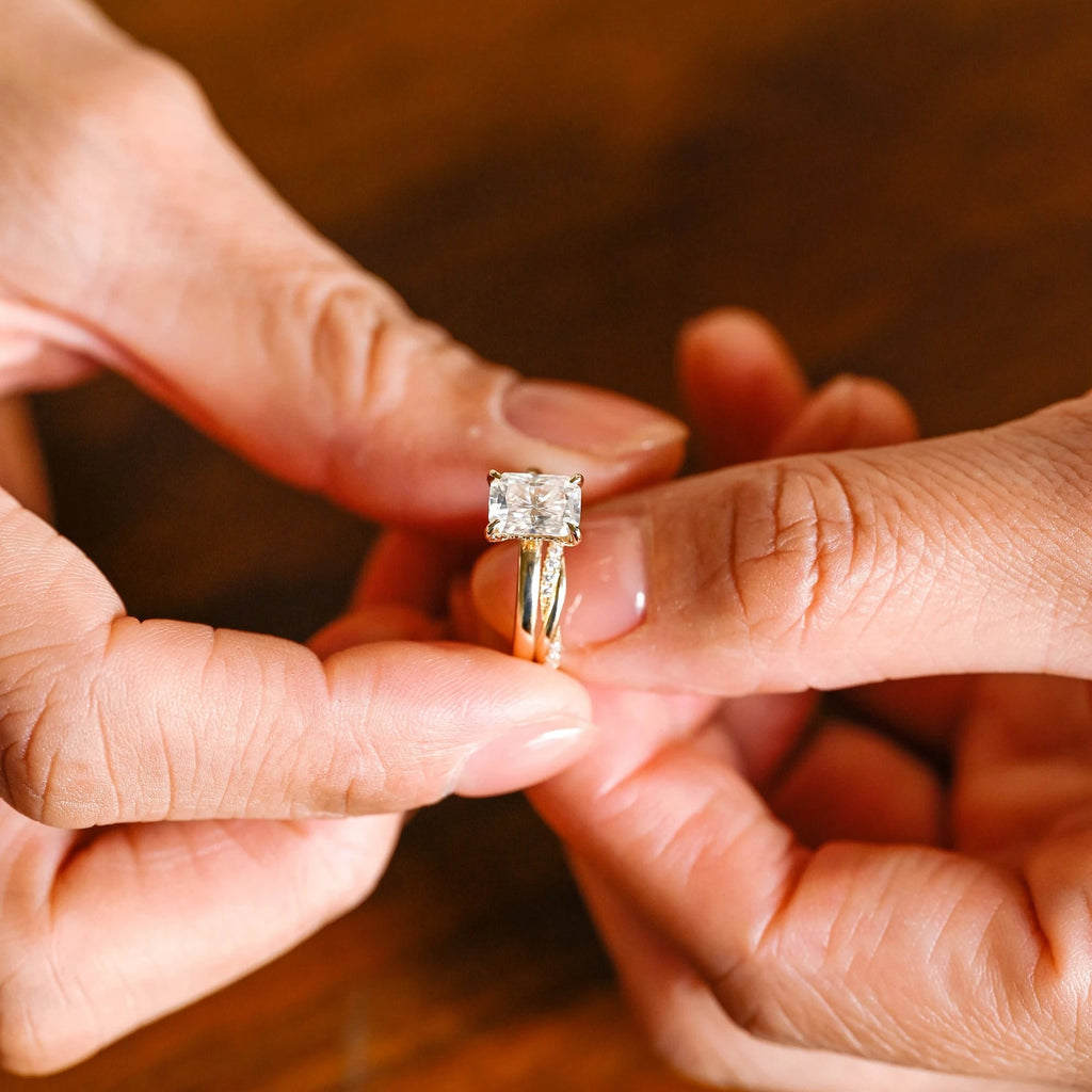 Radiant Cut Moissanite Wedding Band Set, Engagement Ring