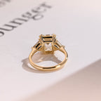 Solid Gold Emerald Cut Moissanite Engagement Ring With Trillion Side, Wedding Ring