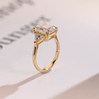 Solid Gold Emerald Cut Moissanite Engagement Ring With Trillion Side, Wedding Ring