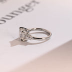 Solid Gold Cushion Cut Moissanite Engagement Ring, Three Stones Ring
