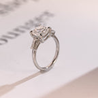 Solid Gold Cushion Cut Moissanite Engagement Ring, Three Stones Ring