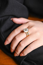 Solid Gold Elongated-Emerald Cut Moissanite Engagement Ring Set