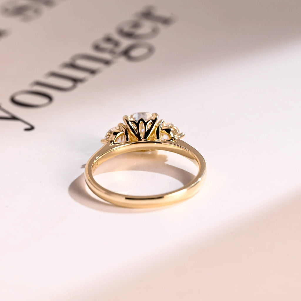 Solid Gold Elongated Cushion Moissanite Engagement Ring with Side Stone, Anniversary Gift