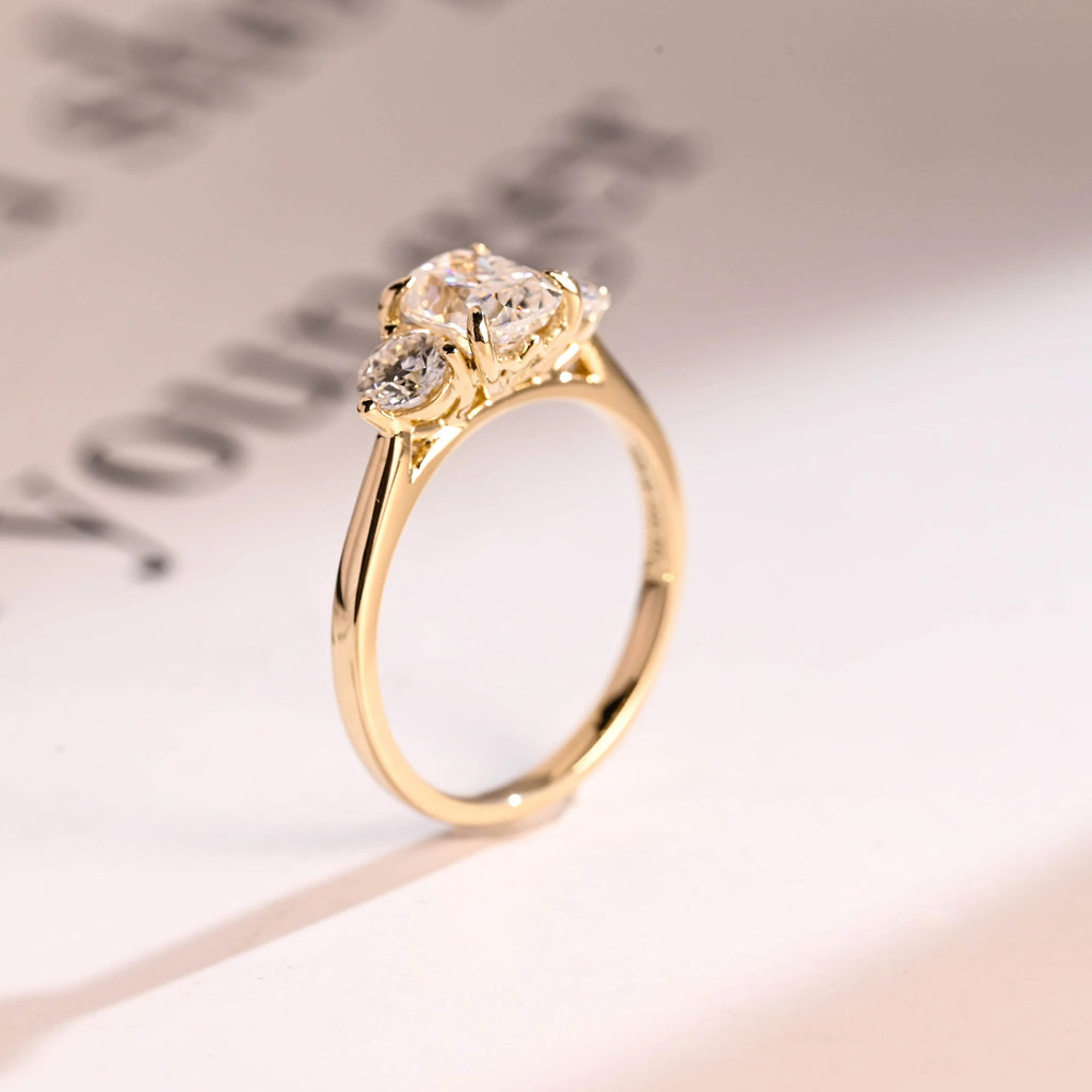 Solid Gold Elongated Cushion Moissanite Engagement Ring with Side Stone, Anniversary Gift