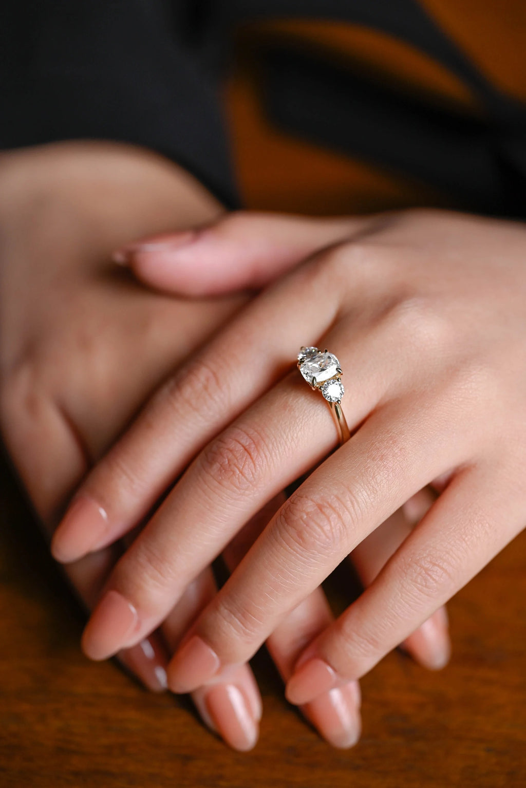 Solid Gold Elongated Cushion Moissanite Engagement Ring with Side Stone, Anniversary Gift
