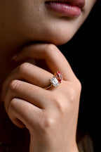 Toi et Moi Pear Cut Pink Sapphire & Emerald Cut Moissanite Engagement Ring Set
