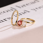 Toi et Moi Pear Cut Pink Sapphire & Emerald Cut Moissanite Engagement Ring Set