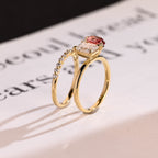 Toi et Moi Pear Cut Pink Sapphire & Emerald Cut Moissanite Engagement Ring Set