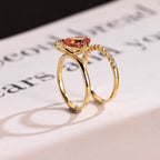 Toi et Moi Pear Cut Pink Sapphire & Emerald Cut Moissanite Engagement Ring Set