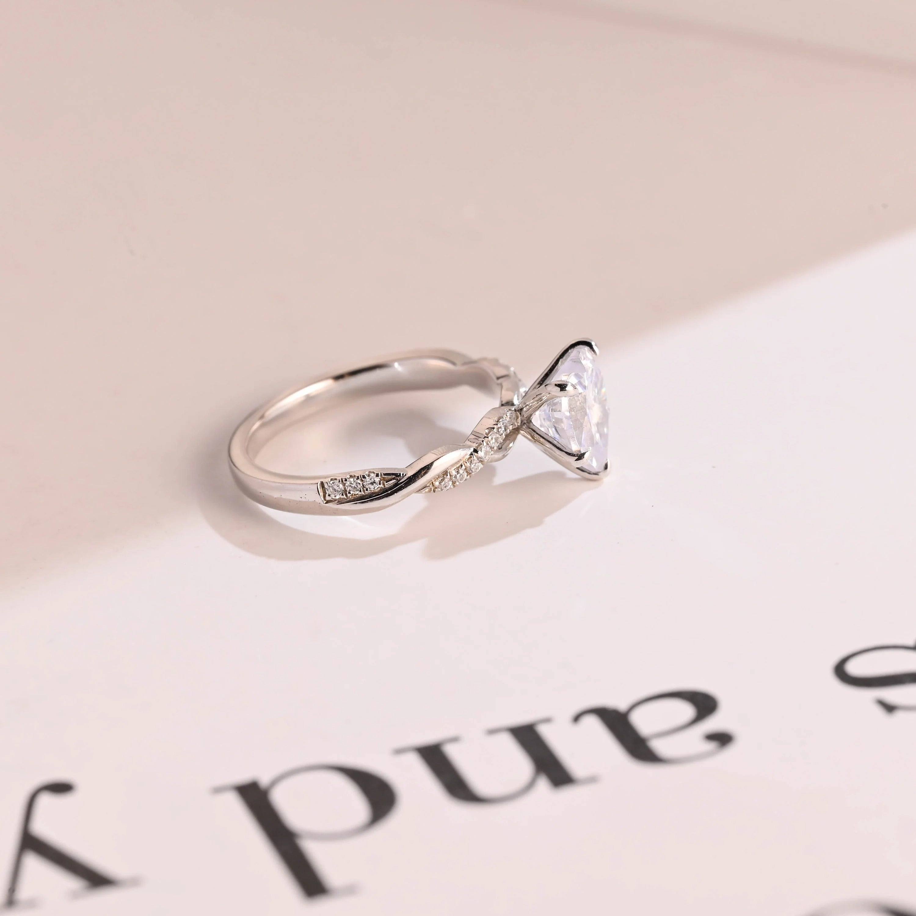 Solid Gold Twisted Band Heart Cut Moissanite Engagement Ring