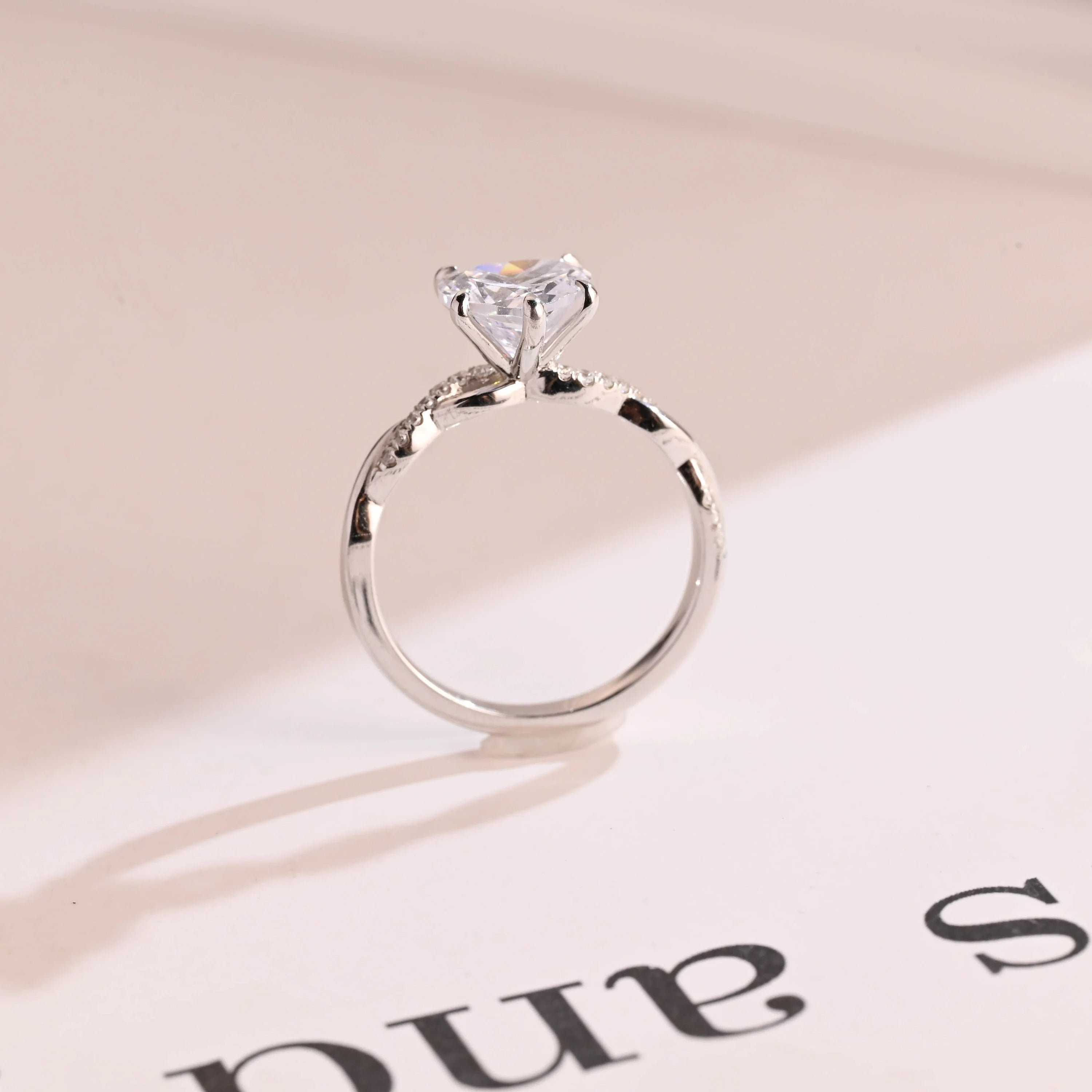 Solid Gold Twisted Band Heart Cut Moissanite Engagement Ring