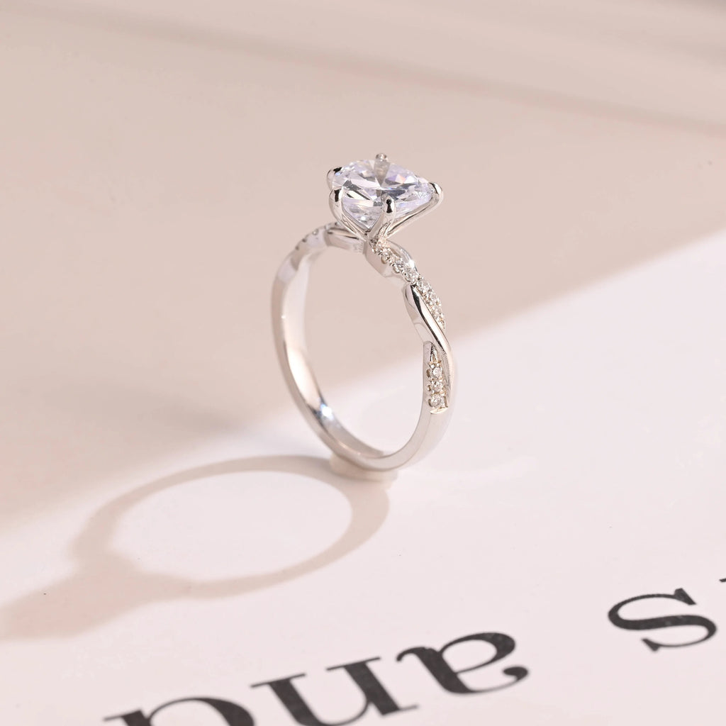 Solid Gold Twisted Band Heart Cut Moissanite Engagement Ring