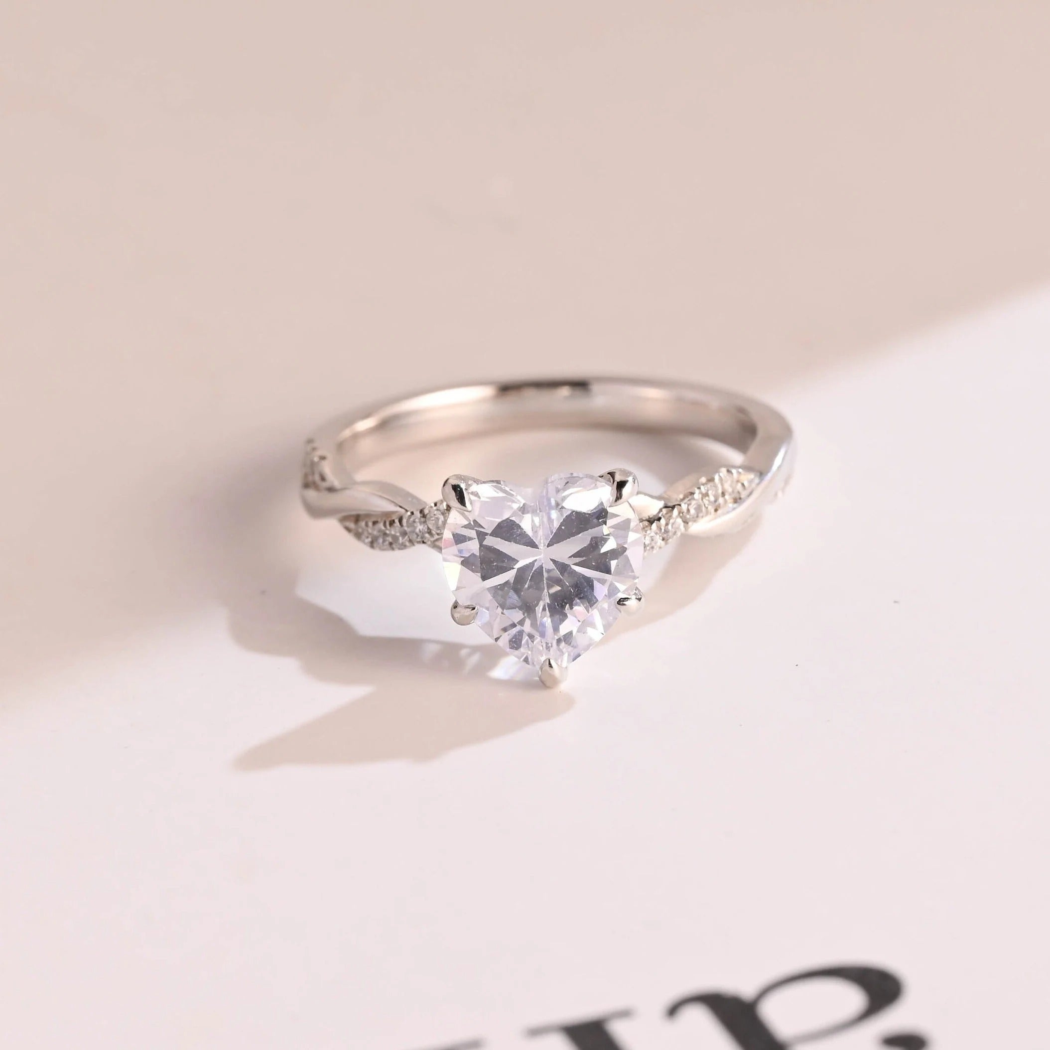 Solid Gold Twisted Band Heart Cut Moissanite Engagement Ring Main image